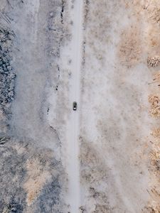 Превью обои дорога, автомобиль, вид сверху, снег, зима