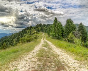 Превью обои дорога, даль, лес, облака