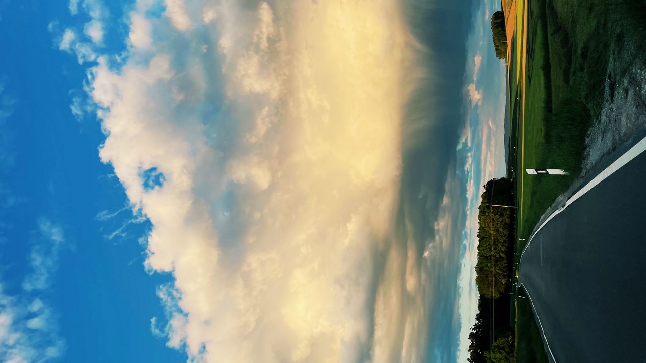 Обои дорога, деревья, облака, природа