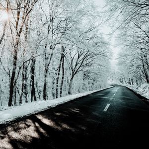 Превью обои дорога, деревья, снег, зима, природа