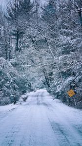 Превью обои дорога, деревья, снег, зима, белый