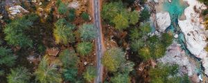 Превью обои дорога, деревья, вид сверху, природа
