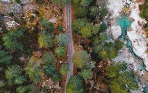 Превью обои дорога, деревья, вид сверху, природа