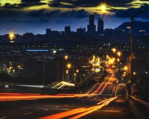 Превью обои дорога, длинная выдержка, фризлайт