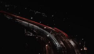 Превью обои дорога, длинная выдержка, неон, темный, ночь