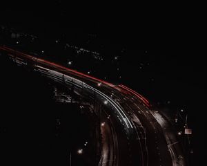 Превью обои дорога, длинная выдержка, неон, темный, ночь