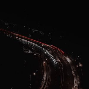 Превью обои дорога, длинная выдержка, неон, темный, ночь