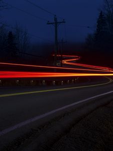 Превью обои дорога, длинная выдержка, неон, линия, свечение
