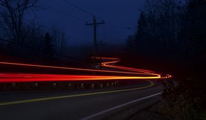 Превью обои дорога, длинная выдержка, неон, линия, свечение