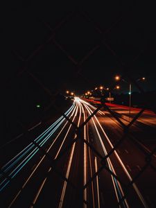 Превью обои дорога, длинная выдержка, неон, свечение, сетки
