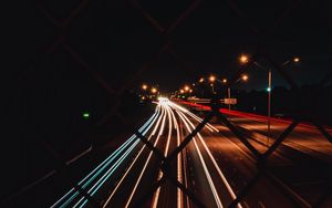 Превью обои дорога, длинная выдержка, неон, свечение, сетки