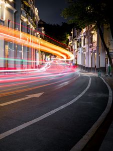 Превью обои дорога, длинная выдержка, свечение, улица