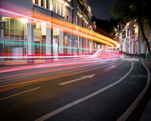 Превью обои дорога, длинная выдержка, свечение, улица