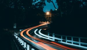 Превью обои дорога, длинная выдержка, свечение, извилистый