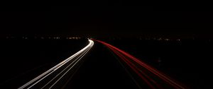 Превью обои дорога, длинная выдержка, свечение, линия, ночь