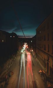 Превью обои дорога, длинная выдержка, улица, ночь