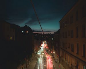 Превью обои дорога, длинная выдержка, улица, ночь