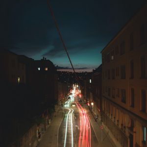 Превью обои дорога, длинная выдержка, улица, ночь