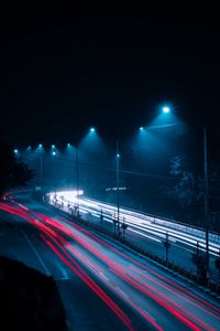 Превью обои дорога, фризлайт, огни, свечение, ночь