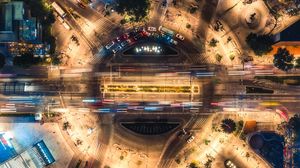 Превью обои дорога, город, вид сверху, автомобили
