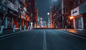 Превью обои дорога, город, здания, улица, ночь