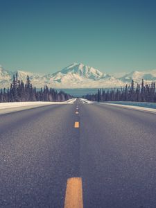 Превью обои дорога, горы, разметка, асфальт