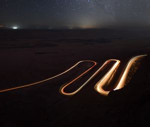 Превью обои дорога, извилистый, вид сверху, ночь, темный