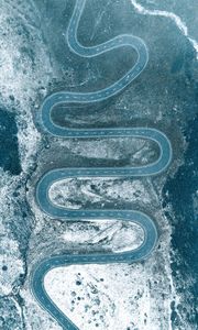 Превью обои дорога, извилистый, вид сверху, снег, заснеженный