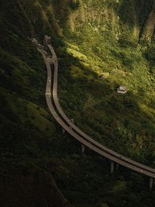 Превью обои дорога, лес, деревья, скалы
