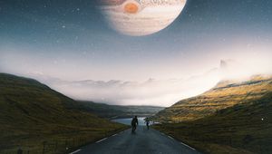 Превью обои дорога, люди, планета, космос, пейзаж