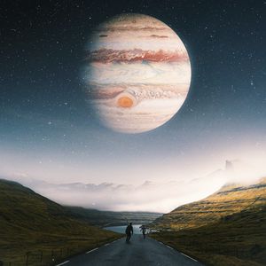 Превью обои дорога, люди, планета, космос, пейзаж