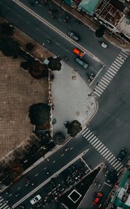 Превью обои дорога, машины, здания, вид сверху