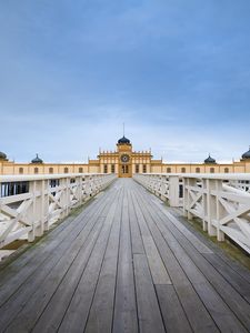 Превью обои дорога, мост, деревянный, храм