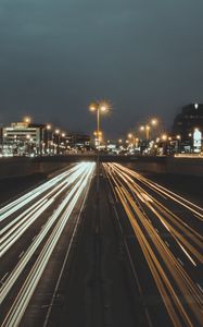 Превью обои дорога, мост, город, свет