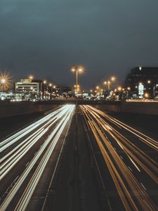 Превью обои дорога, мост, город, свет