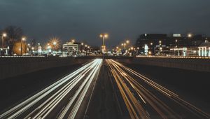 Превью обои дорога, мост, город, свет