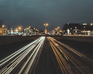 Превью обои дорога, мост, город, свет