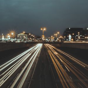 Превью обои дорога, мост, город, свет