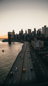 Превью обои дорога, мост, город, вечер