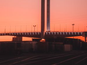 Превью обои дорога, мост, конструкция, сумерки