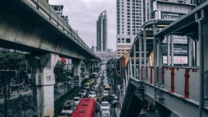 Превью обои дорога, мост, транспорт, здания