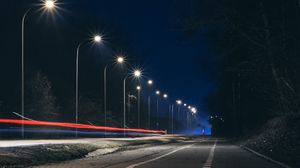 Превью обои дорога, ночь, фонари, свет