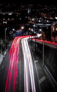 Превью обои дорога, ночь, город, свет