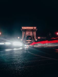 Превью обои дорога, ночь, огни, длинная выдержка, темный
