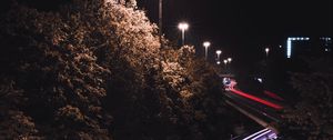 Превью обои дорога, ночь, огни, город, темный