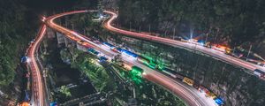 Превью обои дорога, ночь, свечение, долгая выдержка