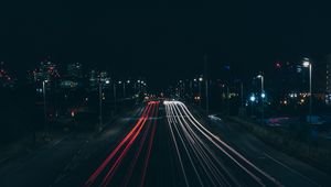 Превью обои дорога, ночь, свет, лондон, великобритания