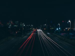 Превью обои дорога, ночь, свет, лондон, великобритания