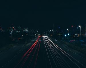 Превью обои дорога, ночь, свет, лондон, великобритания