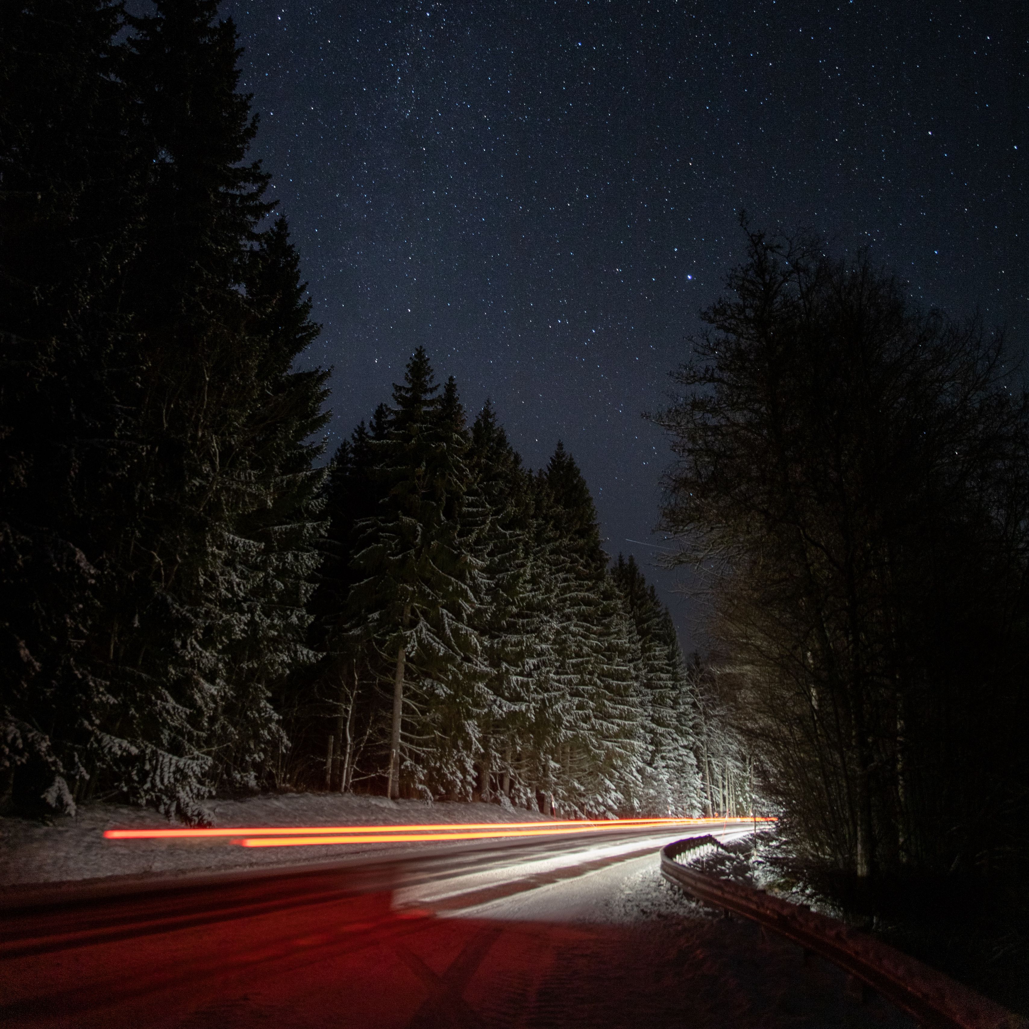 Ночь дорога машина зима